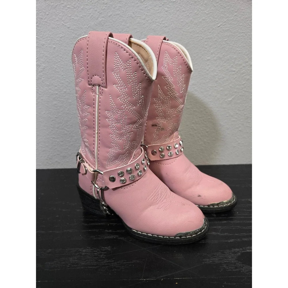 Durango Pink Rhinestone Harness Western Cowgirl Boots BT568 Kids 9D